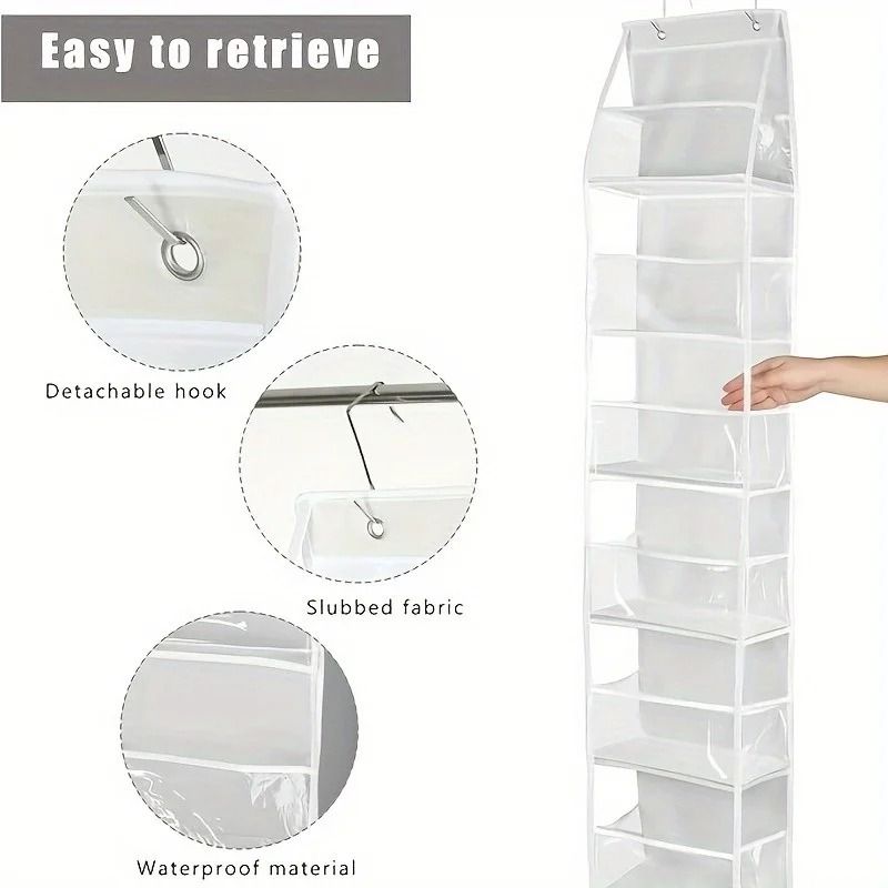 Door Mounted Yarn Storage Organizer For Knitting And Crochet With Transparent Bags And Hooks 3