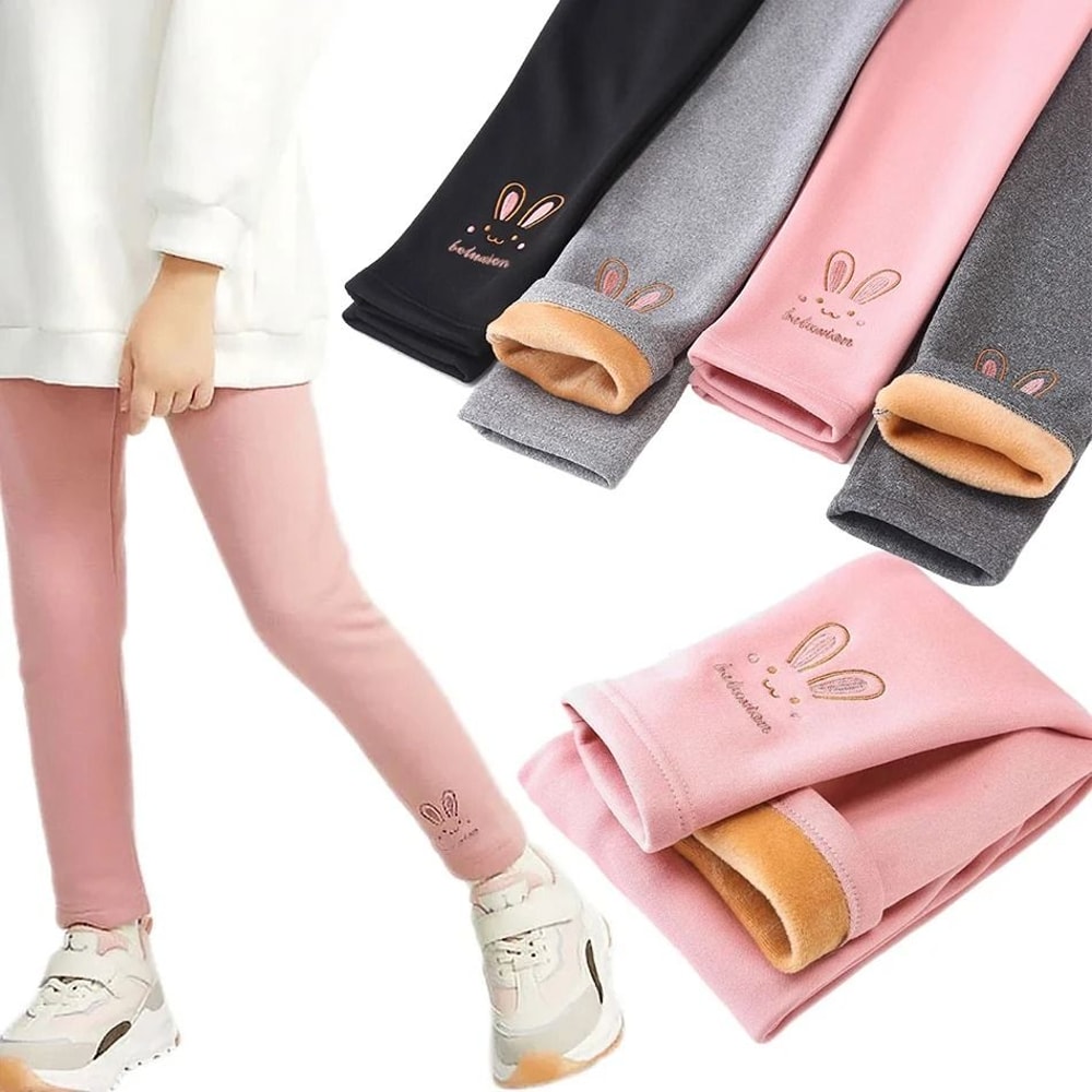 Girls Fleece Lined Bunny Leggings For Ages 3 To 8 Warm Thermal Pants For Winter 0