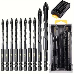 concrete drill bit kit 10 piece set for glass plastic wood and brick