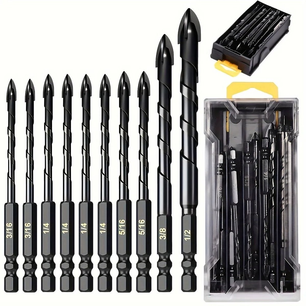 Concrete Drill Bit Kit 10 Piece Set For Glass Plastic Wood And Brick 6