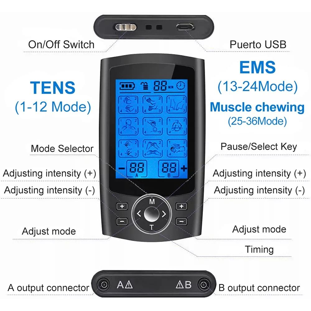 INSMART TENS Muscle Stimulator Rechargeable EMS With 36 Modes Dual Channel Electrodes 3