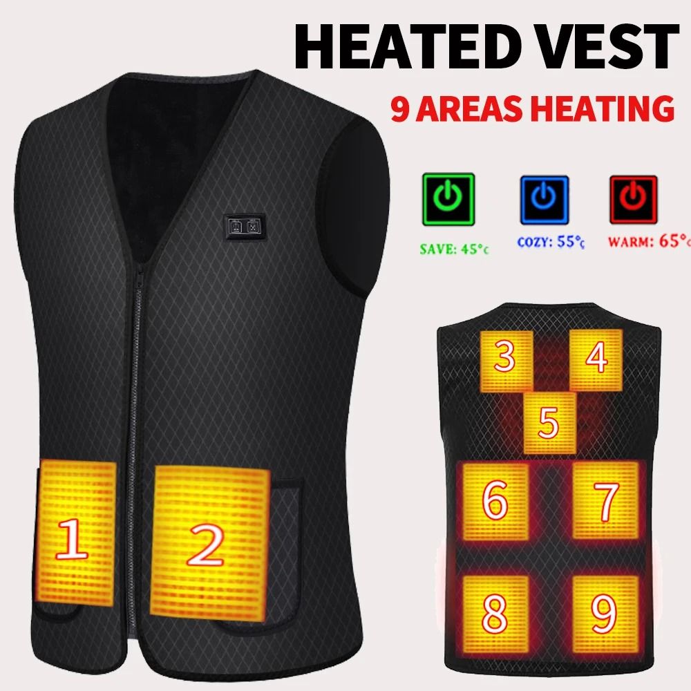Nine Zone USB Heated Vest Winter Electric Heating Jacket For Men And Women 0
