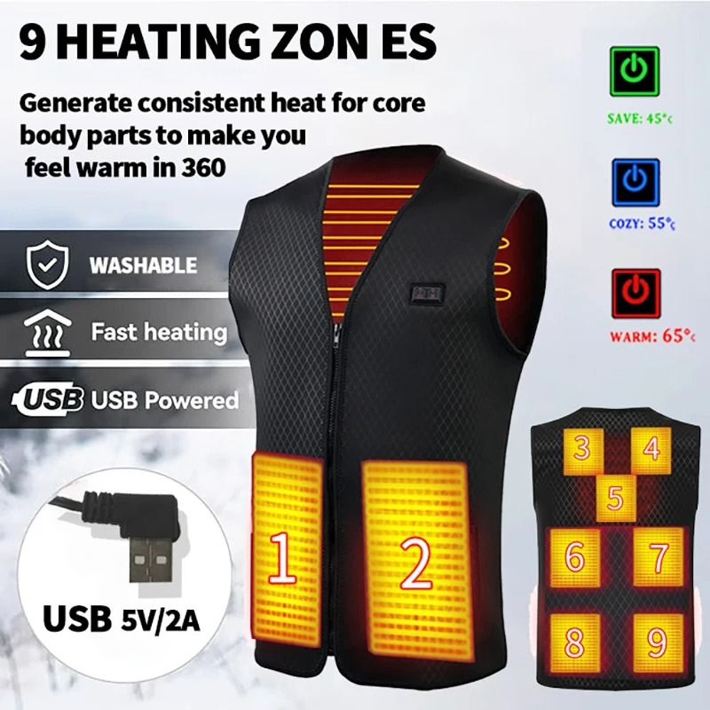Nine Zone USB Heated Vest Winter Electric Heating Jacket For Men And Women 1