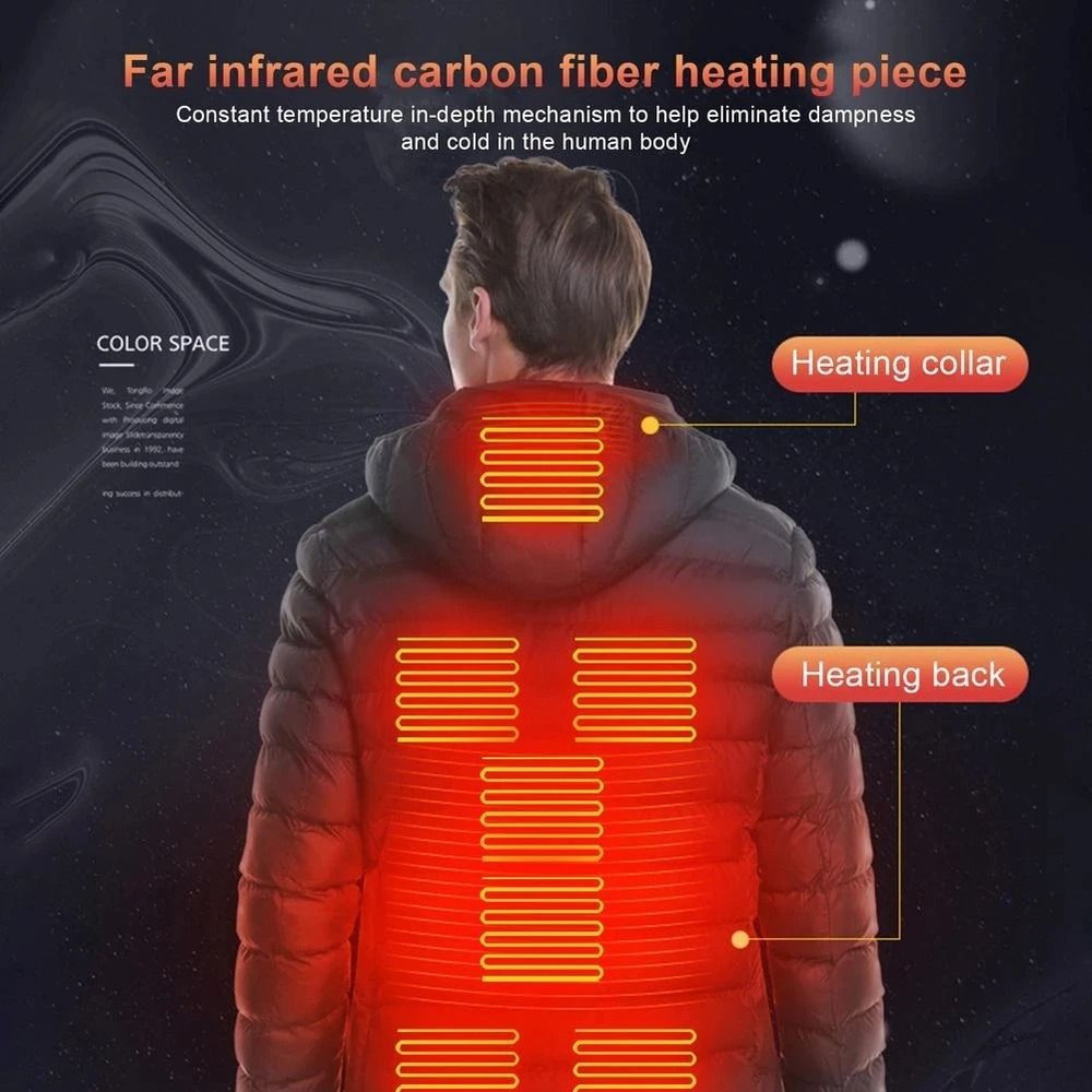Men Heated Down Jacket USB Winter Padded Parka Outdoor Electric Thermal Coat 3