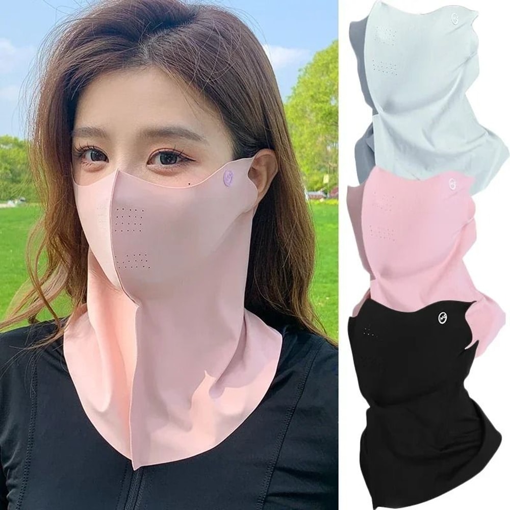 Women Summer UV Protection Neck Scarf Ice Silk Face Mask Cover Outdoor Wrap 0