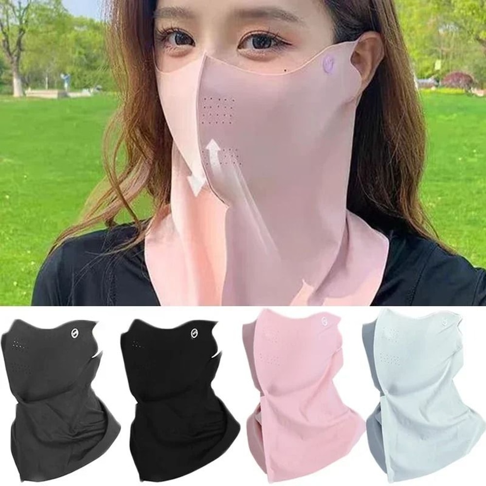 Women Summer UV Protection Neck Scarf Ice Silk Face Mask Cover Outdoor Wrap 2
