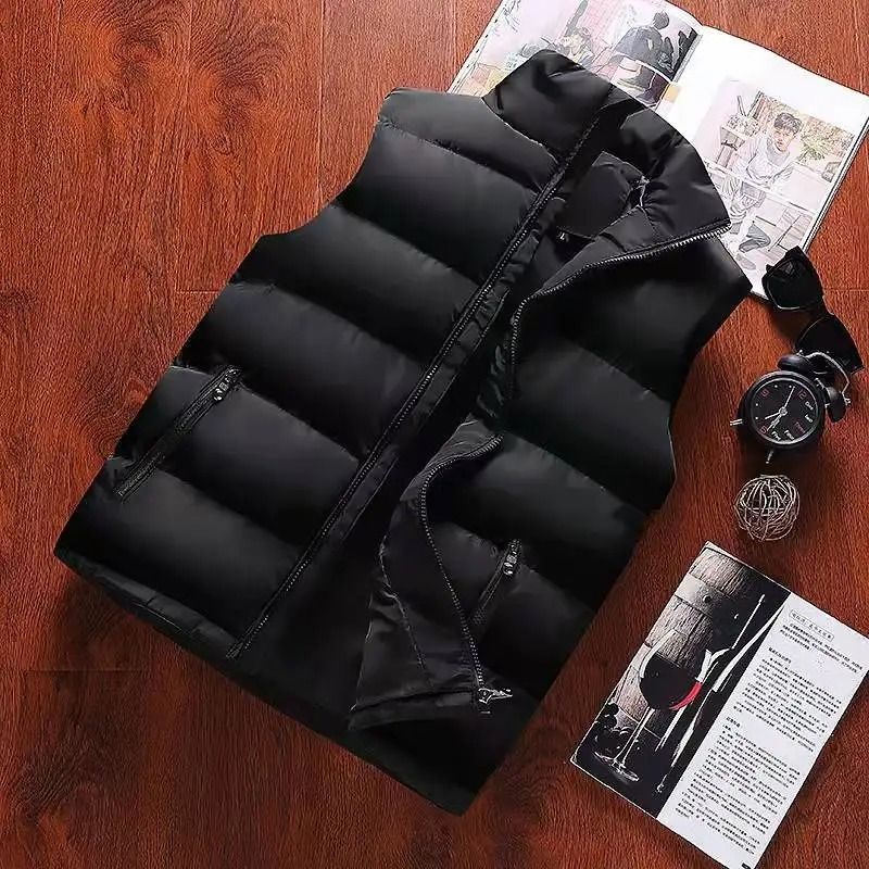 Mens Warm Vest Jacket Waterproof Sleeveless Zipper Coat With Stand Collar 1