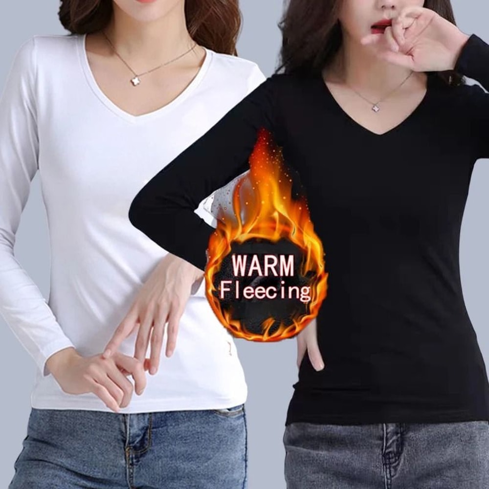 O Neck Long Sleeve Fleece Heating Fiber Thermal T Shirt Women Winter Bottoming Cropped Top Casual S 13