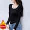 O Neck Long Sleeve Fleece Heating Fiber Thermal T Shirt Women Winter Bottoming Cropped Top Casual S 2