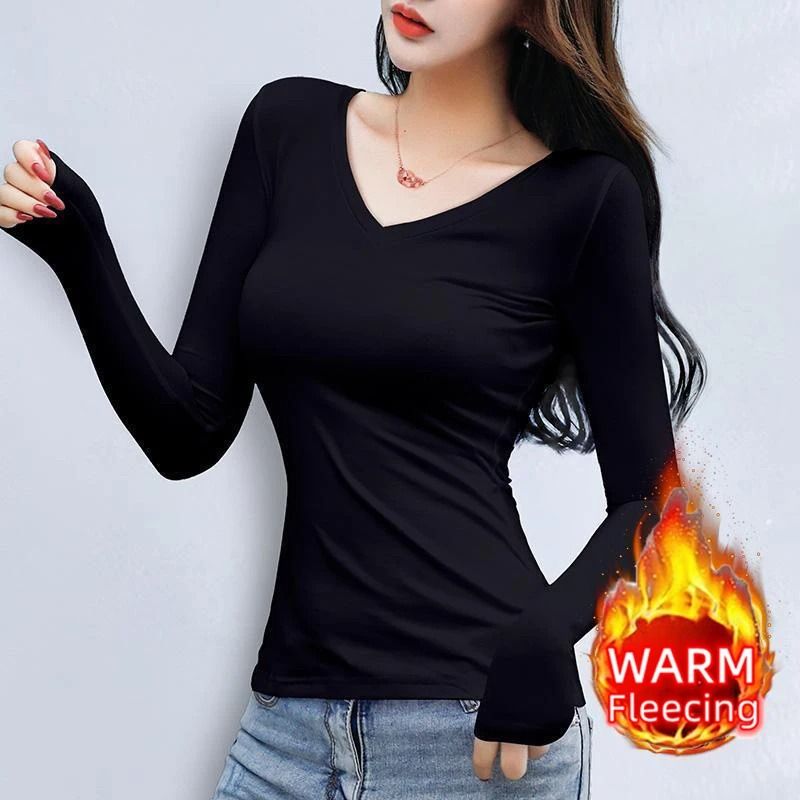 O Neck Long Sleeve Fleece Heating Fiber Thermal T Shirt Women Winter Bottoming Cropped Top Casual S 6