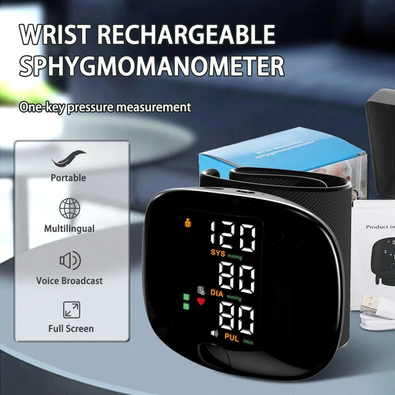 Digital Wrist Blood Pressure Meter Automatic Voice Tonometer Smart Heart Rate Monitor 0