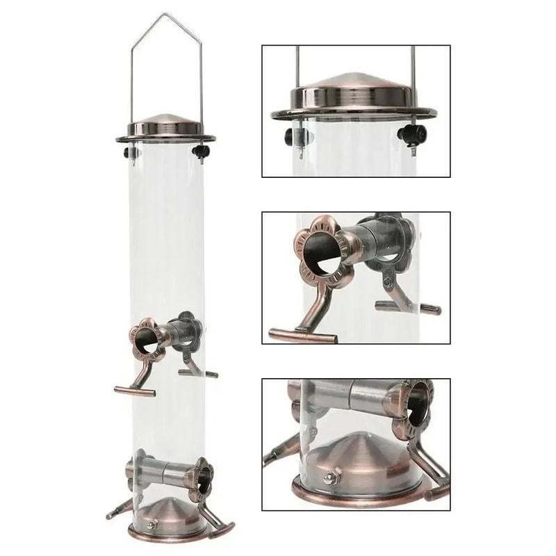 Automatic Waterproof Metal Bird Feeder With Transparent Food Dispenser Bowl 3