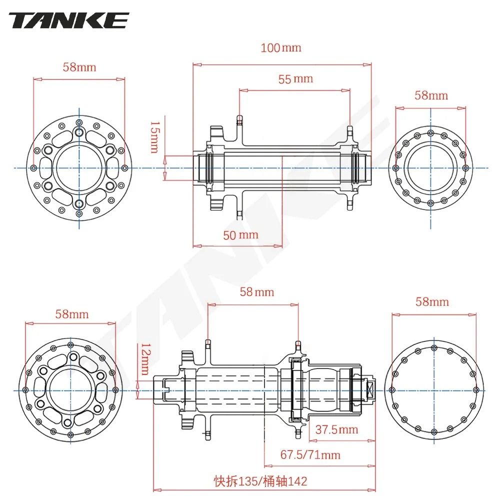 TANKE 120 Click MTB Hub Front Rear 28 32 36 Holes Disc Brake 5
