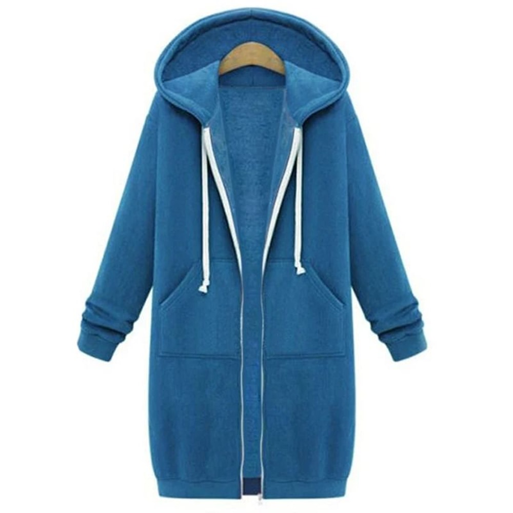 Womens Thick Hooded Maxi Jacket Parka Loose Zipper Pocket Sweatshirt Dress 9