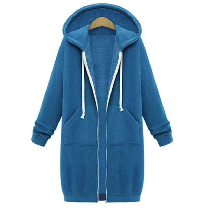 Womens Thick Hooded Maxi Jacket Parka Loose Zipper Pocket Sweatshirt Dress 9