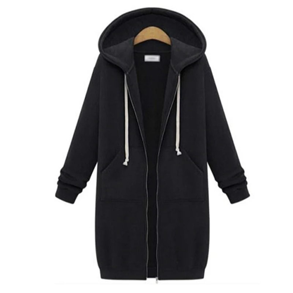 Womens Thick Hooded Maxi Jacket Parka Loose Zipper Pocket Sweatshirt Dress 4