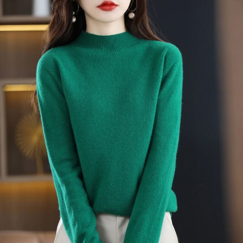 100 Percent Pure Wool Half Neck Pullover Autumn Winter Cashmere Sweater 1
