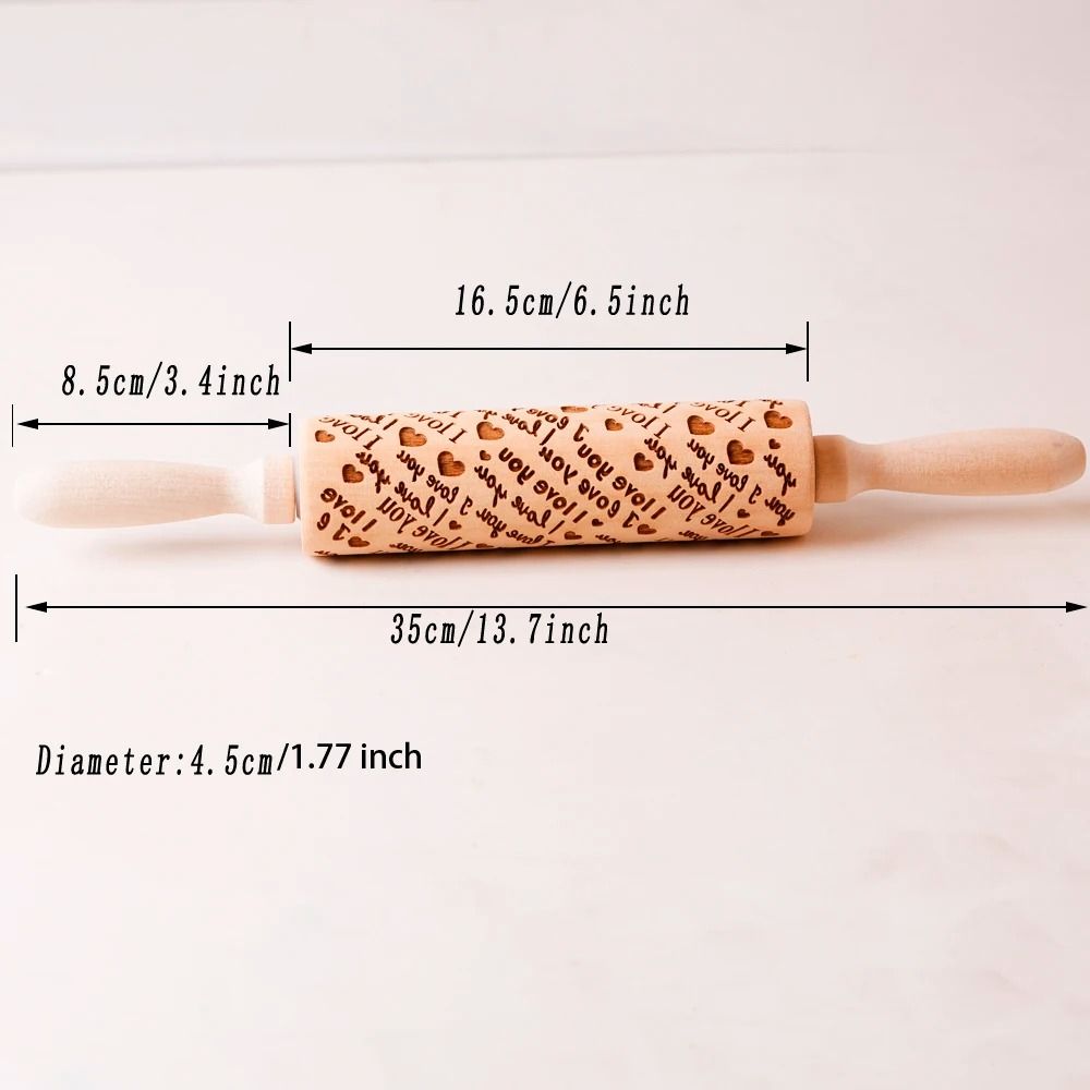 Deep Engraved Wooden Heart Pattern Embossed Rolling Pin 3