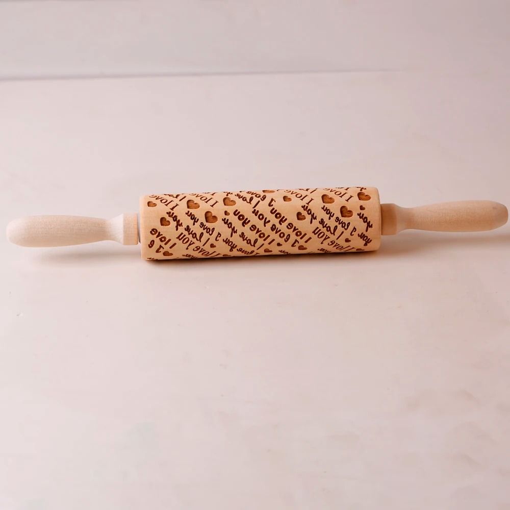 Deep Engraved Wooden Heart Pattern Embossed Rolling Pin 6