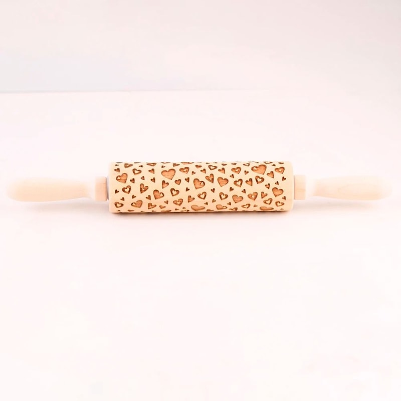 Deep Engraved Wooden Heart Pattern Embossed Rolling Pin 7