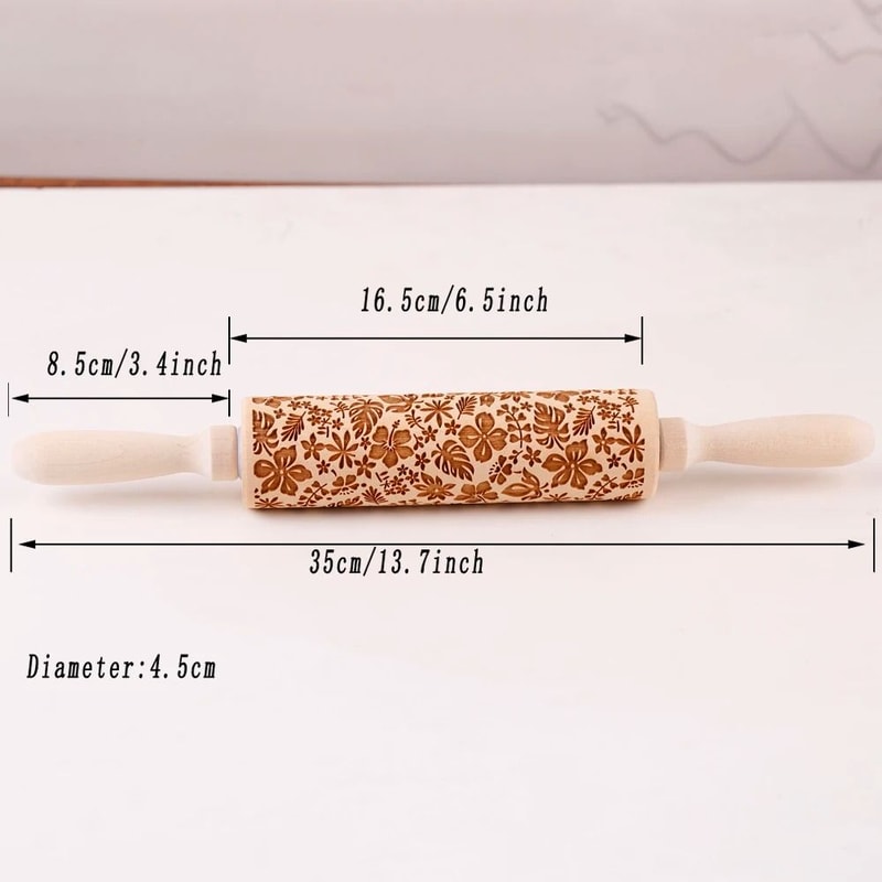 Flower Leaf Strawberry Deep Engraved Wooden Rolling Pin For Decorative Cookie Baking 3