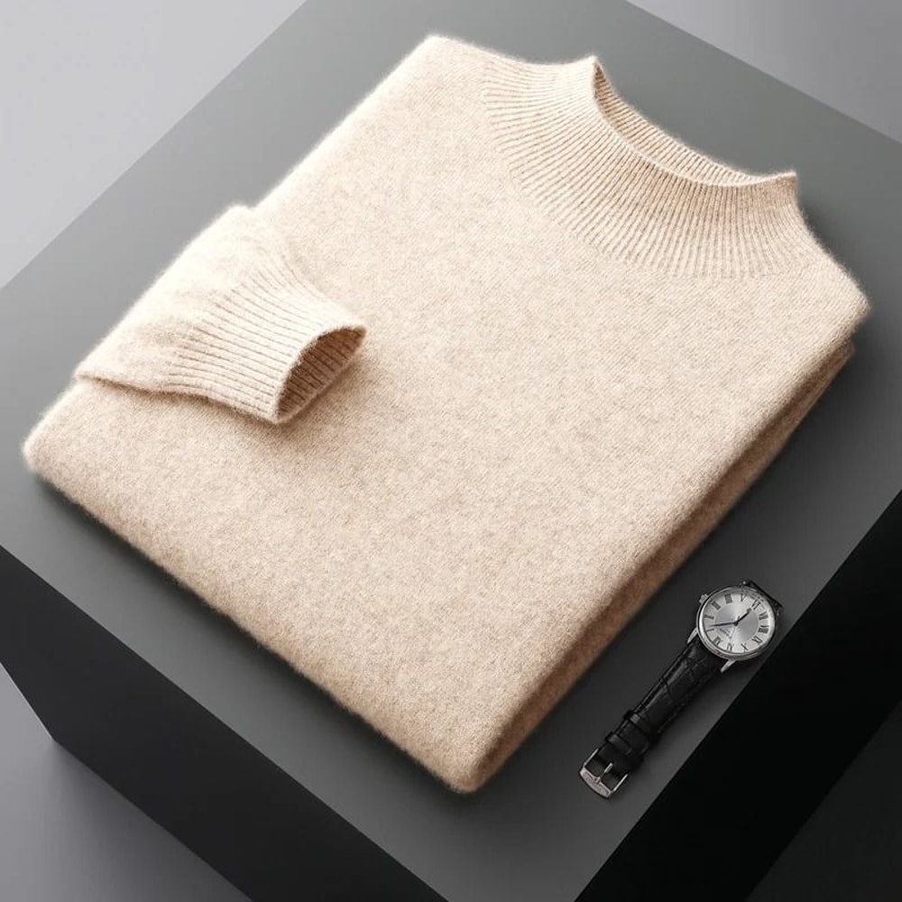Men Casual Wool Sweater With Semi High Neck For Fall And Winter 9