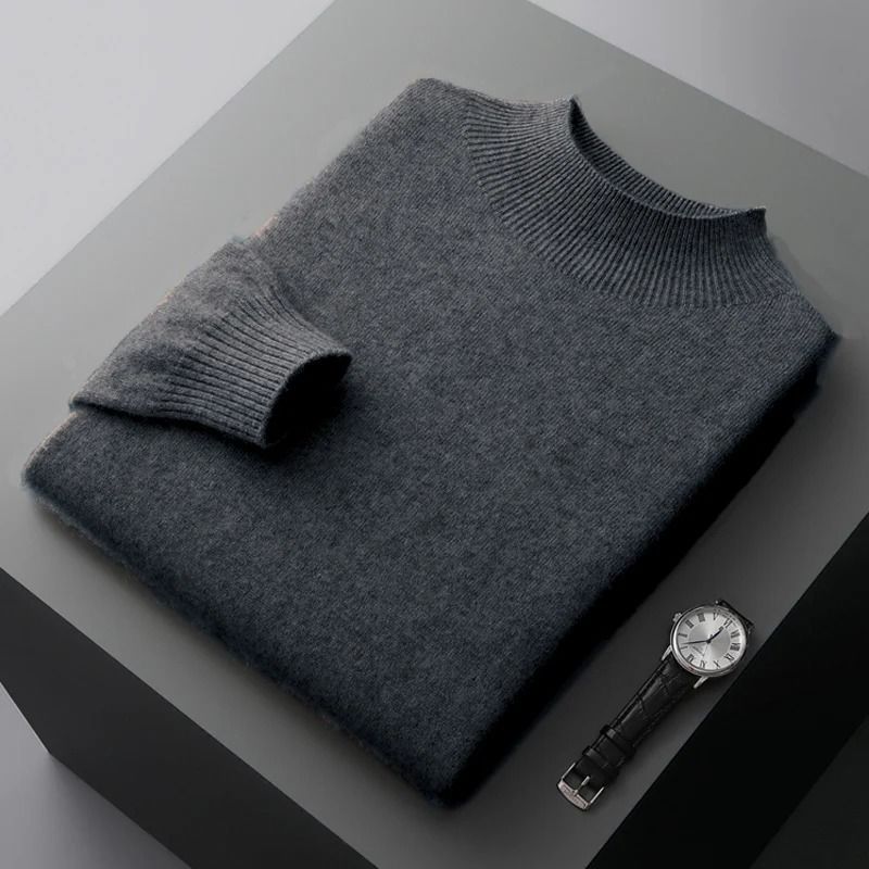 Men Casual Wool Sweater With Semi High Neck For Fall And Winter 12