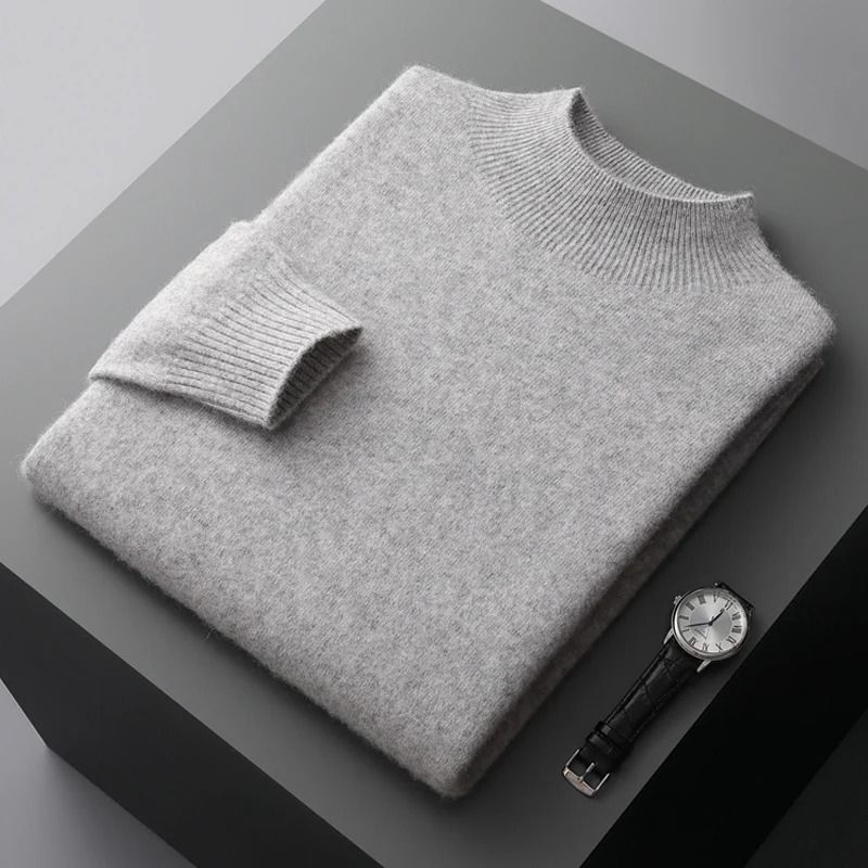 Men Casual Wool Sweater With Semi High Neck For Fall And Winter 14