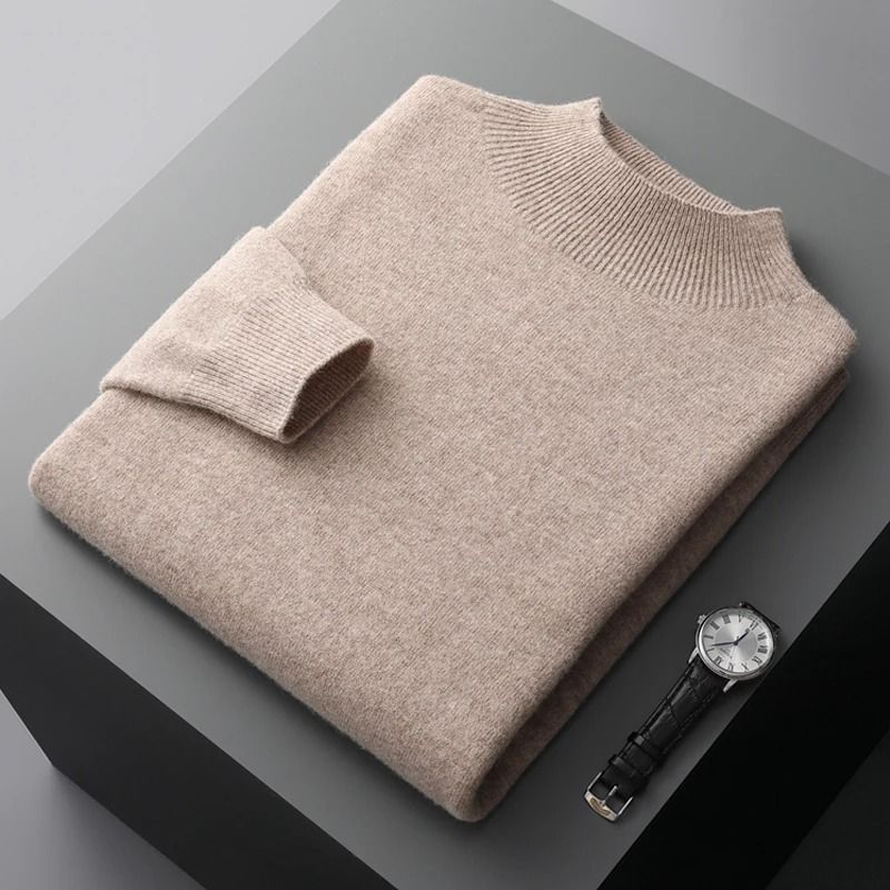 Men Casual Wool Sweater With Semi High Neck For Fall And Winter 16