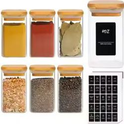 glass spice jars with bamboo lids and airtight seal for seasoning and kitchen storage