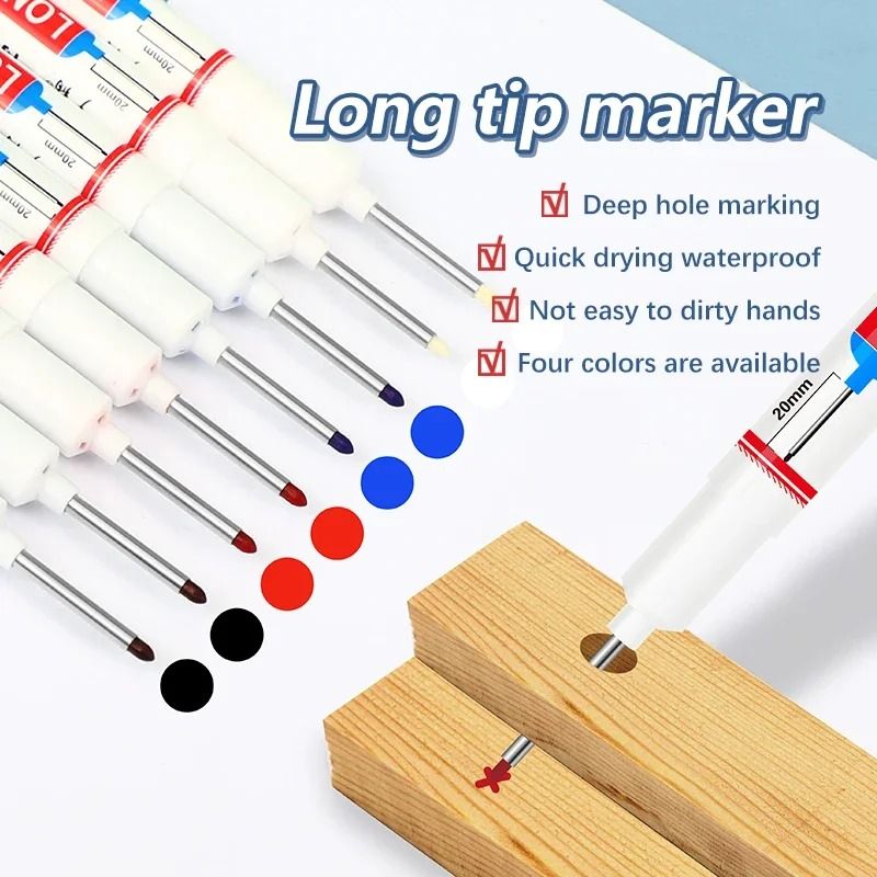 Deep Hole Long Nib Marking Pens For Metal Wood And Multi Surface DIY Use 4 Pack Waterproof Fine Tip 1