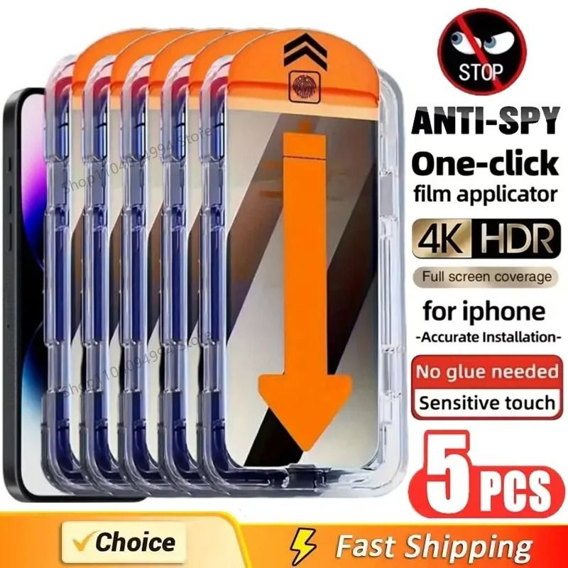 Anti Spy Privacy Screen Protector Glass For IPhone 11 12 13 14 15 16 Pro Max Plus And Mini 5 Pack 0