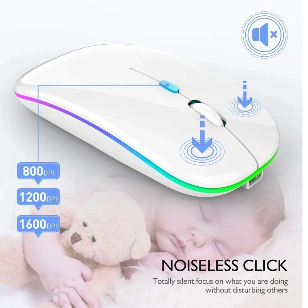 Rechargeable Silent Wireless Mouse With LED Backlit And Dual Mode 5