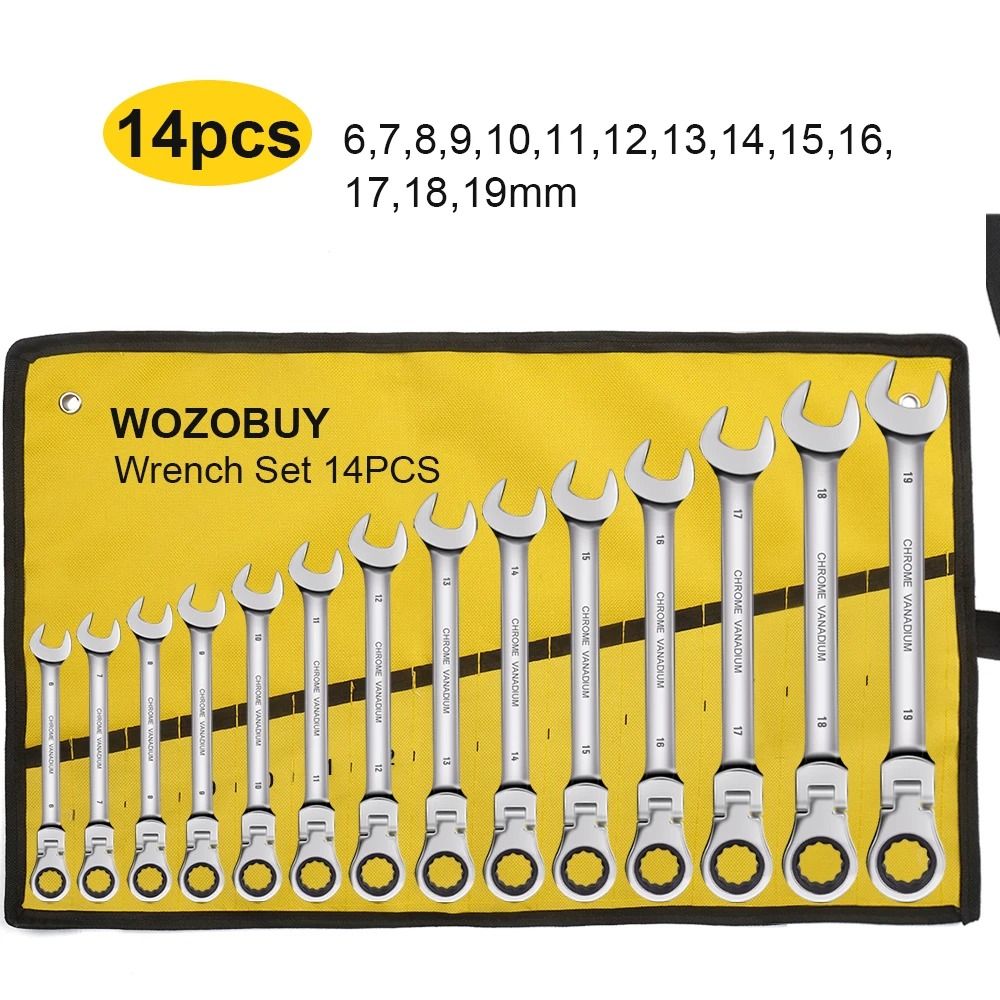 Metric Flex Head Ratcheting Wrench Set With Chrome Vanadium Steel And Organizer Bag 9