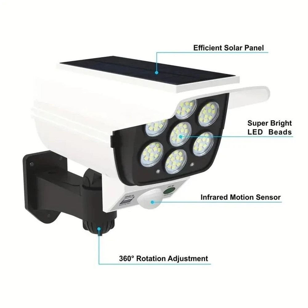 LED Outdoor Motion Sensor Solar Flood Light With Dummy Security Camera Design 5