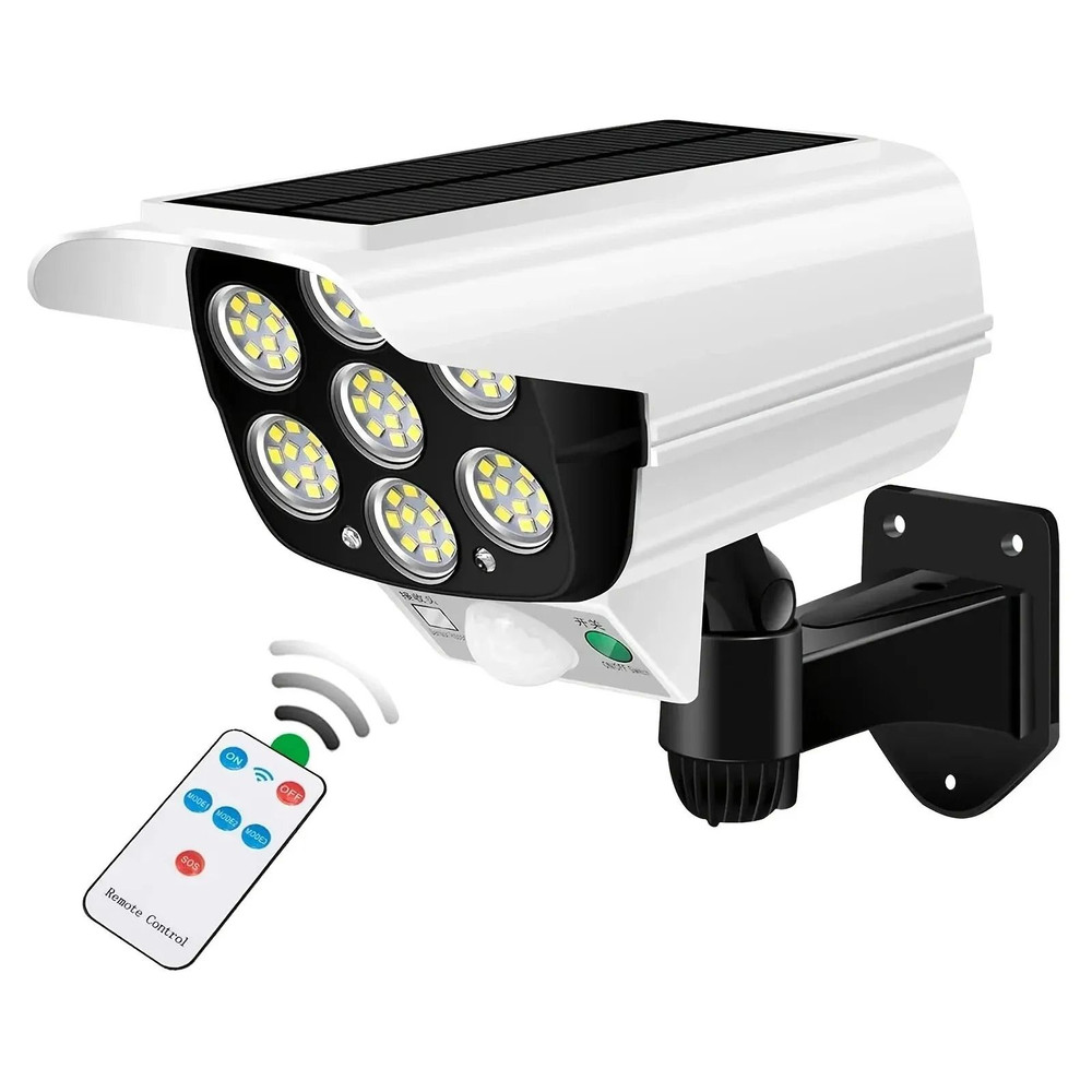 LED Outdoor Motion Sensor Solar Flood Light With Dummy Security Camera Design 7