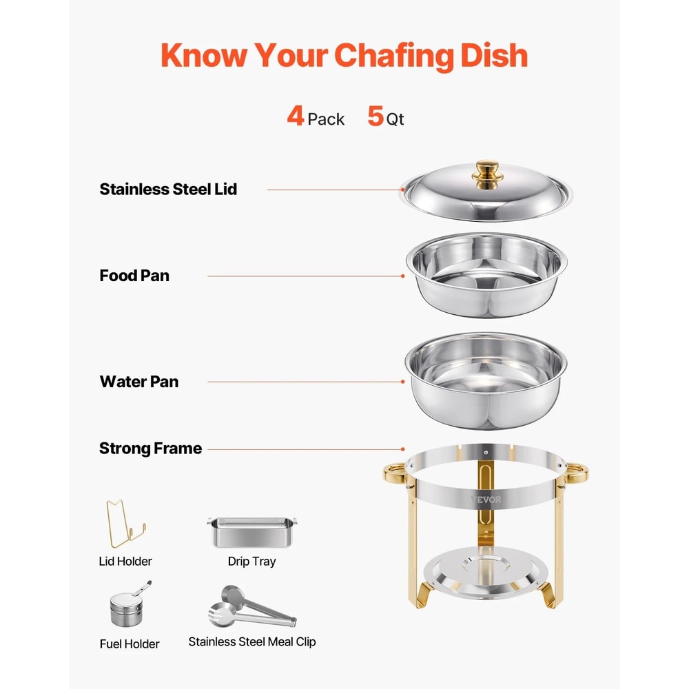 SucceBuy 4 Pack Chafing Dish Buffet Set Stainless Steel 5