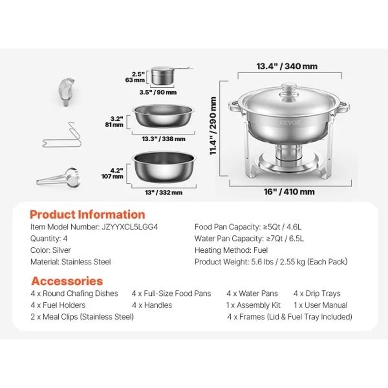 SucceBuy 4 Pack Chafing Dish Buffet Set Stainless Steel 6