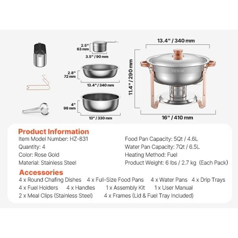 SucceBuy 4 Pack Chafing Dish Buffet Set Stainless Steel 7