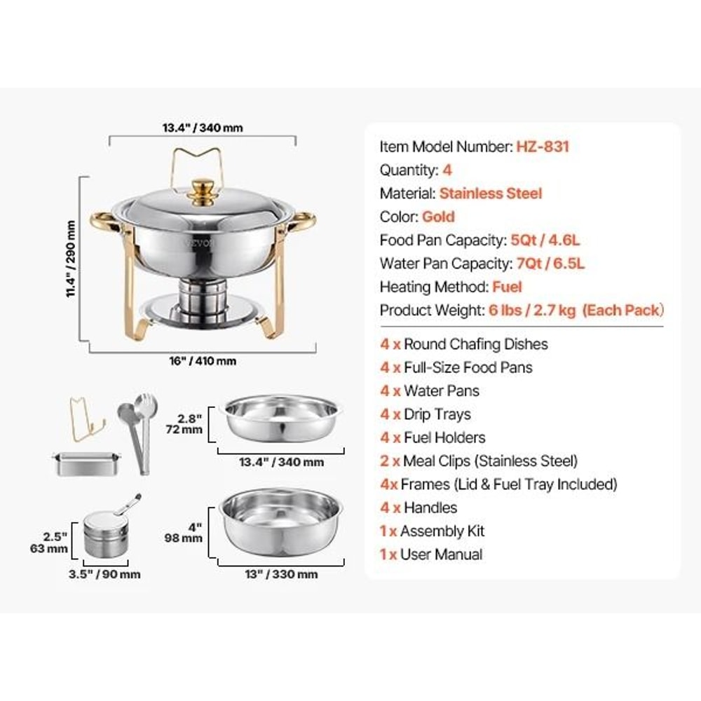 SucceBuy 4 Pack Chafing Dish Buffet Set Stainless Steel 8