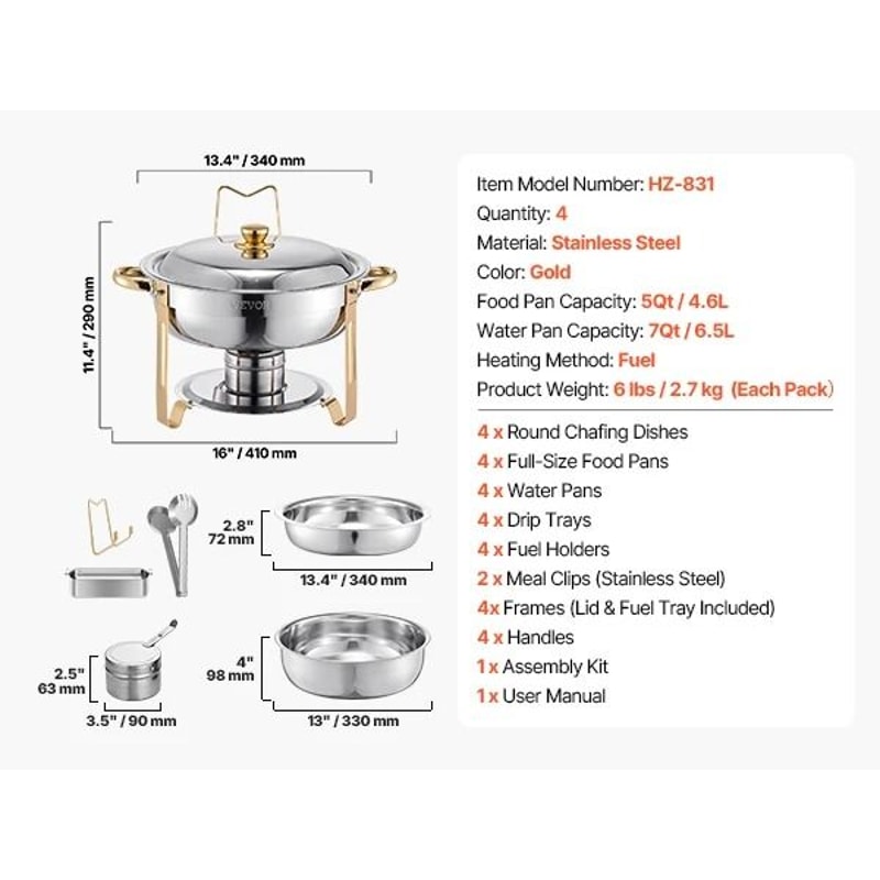 SucceBuy 4 Pack Chafing Dish Buffet Set Stainless Steel 8