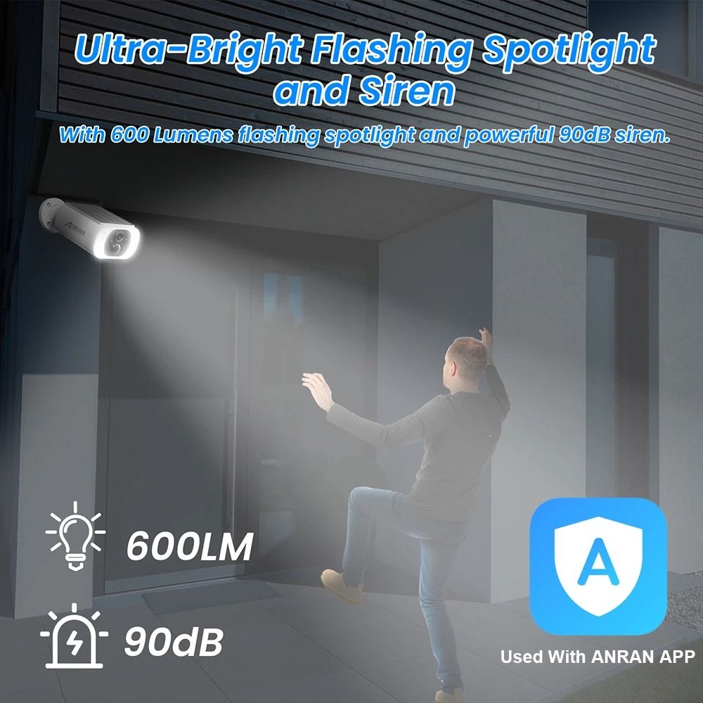 ANRAN 2K Solar Security Camera Outdoor Wireless WIFI Camera With Floodlight 2
