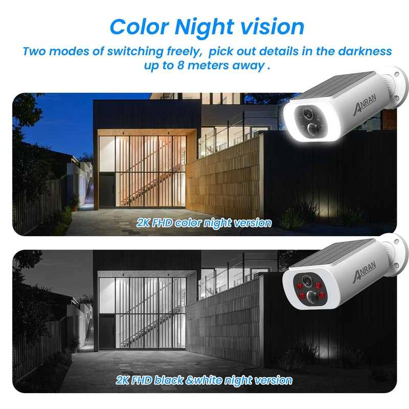 ANRAN 2K Solar Security Camera Outdoor Wireless WIFI Camera With Floodlight 4