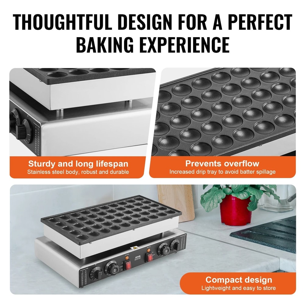 SucceBuy 50 Piece Mini Dutch Pancake Maker With Dual Temperature And Timer Control 3