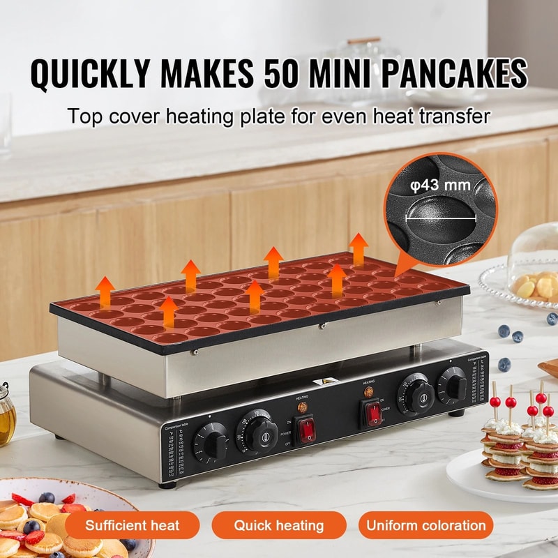 SucceBuy 50 Piece Mini Dutch Pancake Maker With Dual Temperature And Timer Control 5