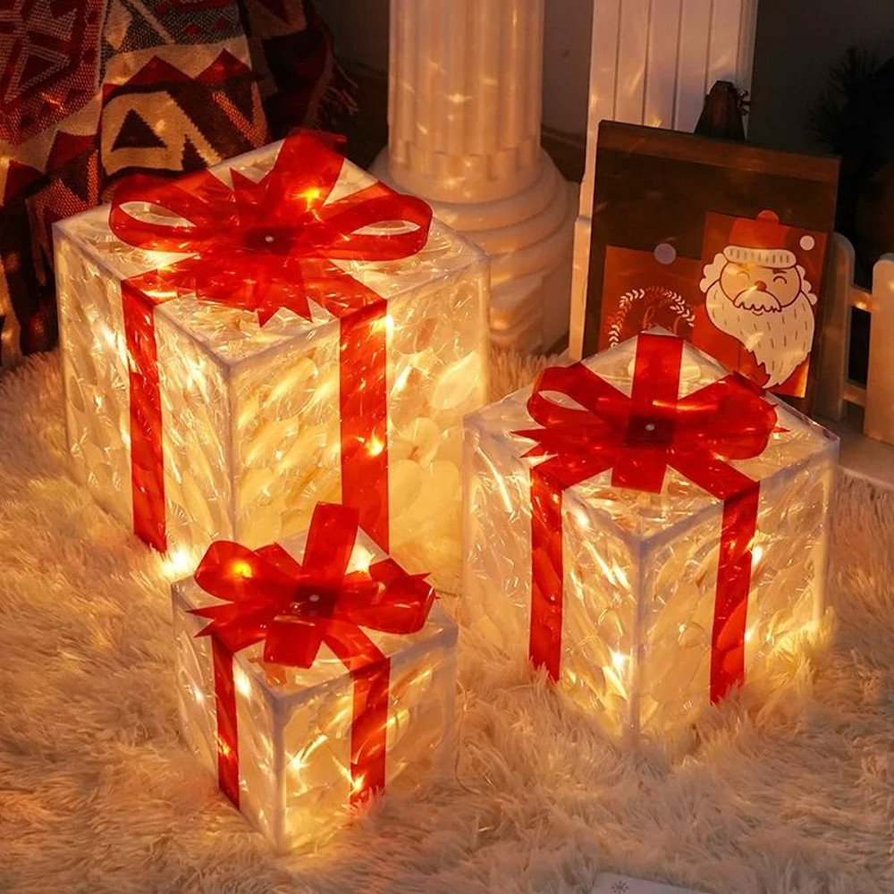 Christmas Glowing Gift Box Decoration Box With Bow Lighting 1