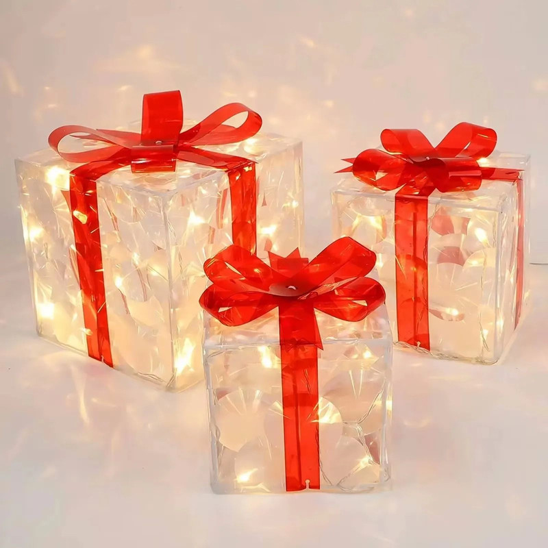 Christmas Glowing Gift Box Decoration Box With Bow Lighting 4