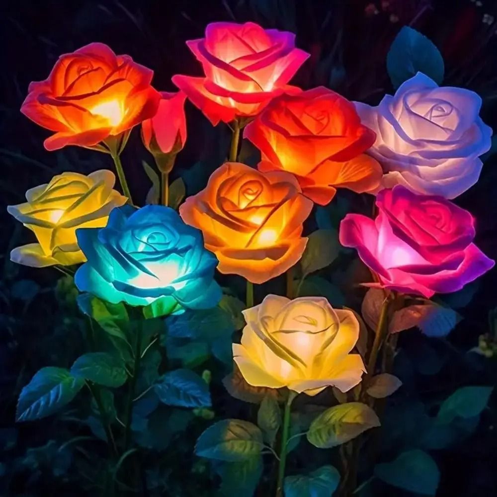Solar Outdoor Circle Shadow Garden Light Rose Design 0