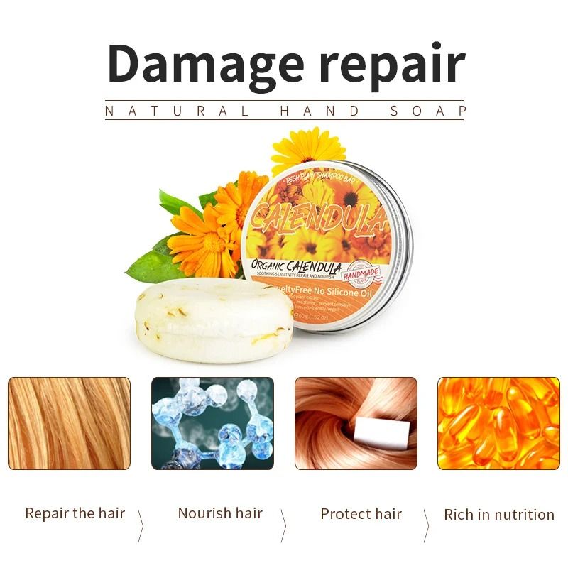 Calendula Plant Shampoo Soap Bar Silicone Free Deep Cleansing Hair Care 2