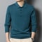 Mens Wool Blend Long Sleeve Polo Pullover Sweater With Lapel 10